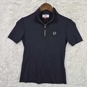 Women's Black Short-Sleeve Half-Zip Top - Korean Brand